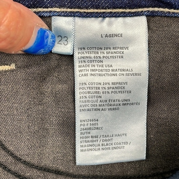 New L’Agence Ruth High Rise Straight Jeans in Magnolia Black Coated 2 Tone Sz 23 - Picture 13 of 15